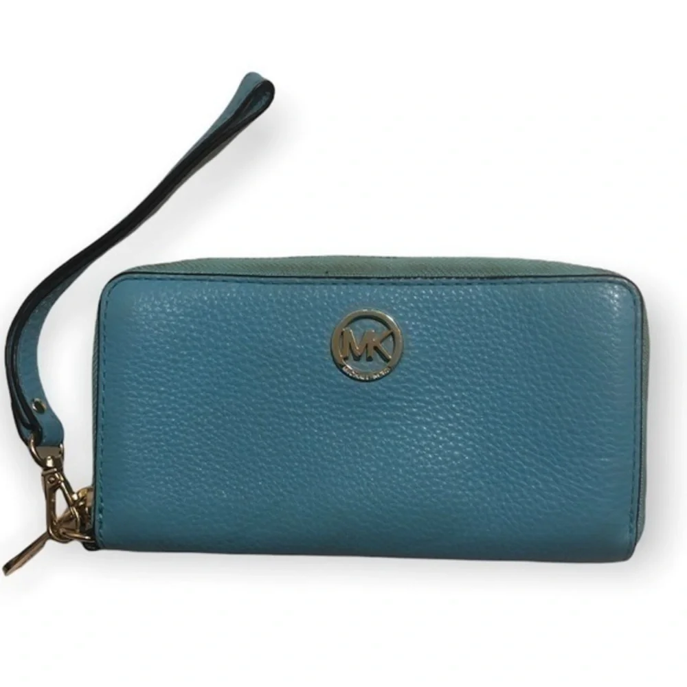Michael kors blue leather clutch wristlet wallet bag